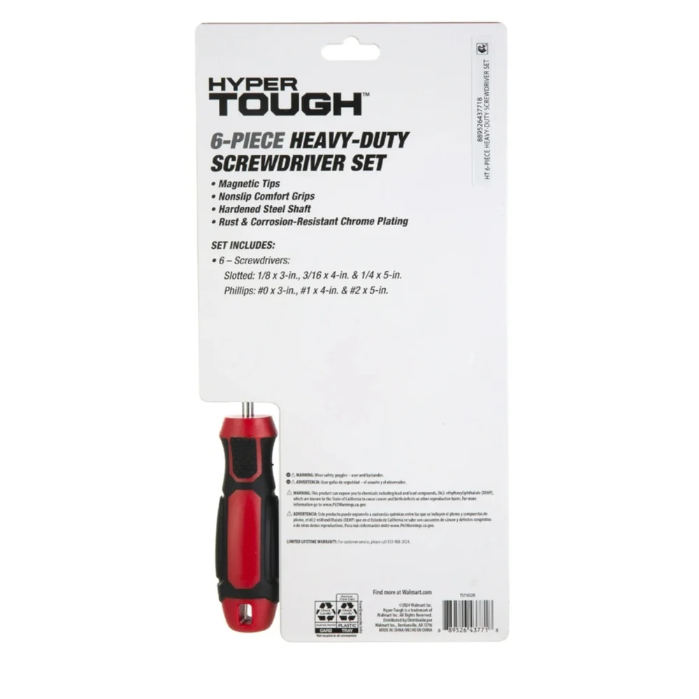 NEW Hyper Tough 6-Piece Screwdriver Set Red Black One Size
